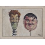 Louis Simon - Laurel & Hardy, 20th century oil on canvas, signed, 37cm x 53.5cm, within a white