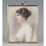 Lucy W. Macdonald - 'Mena' (Miniature Portrait), early 20th century watercolour on ivory,