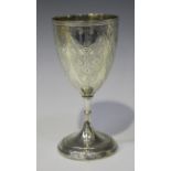 A Victorian silver goblet, the 'U' shaped body engraved with lappet panels of scallop shells and