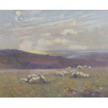 Fred Hall - 'Morning on the Downs', oil on board, signed recto, titled verso, 32cm x 39.5cm,