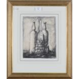 Samuel Bak - Landscape with Bottles, 20th century charcoal with chalk and wash, signed, 28cm x 22cm,