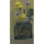 Fred Cuming - 'Dandelion', 20th century oil on board, signed recto, labels verso, 24cm x 13cm,