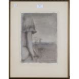 Yuri Leonidovich Kuper - Figure on a Beach, ink and wash, signed and dated '71, 33.5cm x 24cm,