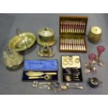 A small group of silver items, including a set of four George III teaspoons, London 1805, and a
