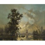 Gudrun Sibbons - Dutch View with Figures in a Rowing Boat, oil on canvas, signed, 40cm x 49.5cm,