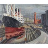 John Whitlock Codner - Ship in Drydock at Bristol, 20th century oil on canvas, signed recto,