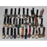 A collection of thirty-four gentlemen's wristwatches, the majority Russian, including Sekonda,