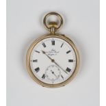 A 15ct gold cased keyless wind open-faced gentleman's pocket watch, the gilt jewelled lever movement