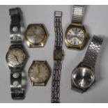 A group of five gentlemen's wristwatches, comprising Nivada Discus Aquamatic, Seiko, Montine, Du