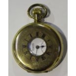 A gilt metal keyless wind half-hunting cased gentleman's pocket watch, the jewelled lever movement