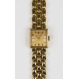 An Audemars Piguet & Co 18ct gold square cased lady's bracelet wristwatch, the signed jewelled