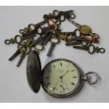 A silver keywind hunting cased lady's fob watch, the gilt three-quarter plate lever movement