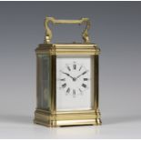 A late 19th century French brass gorge cased carriage clock by Henri Jacot, with eight day