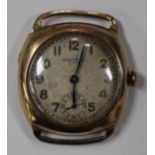 A Waltham U.S.A. 9ct gold cushion shape cased gentleman's wristwatch, the jewelled lever movement