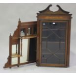 An Edwardian mahogany hanging corner display cabinet, height 118cm, width 66cm, together with a