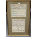 A similar pair of family related Victorian samplers, comprising an alphabetical and numerical