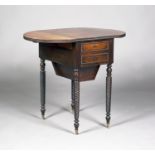 A Regency rosewood oval drop-flap work table, with Dutch ripple moulded edging, fitted with two