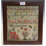 A group of four Victorian needlework samplers, including one example by Mary E. Flint, Aged 13,