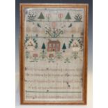 A George IV silkwork sampler by Kezia Radcliff, Aged 10 years, dated 1825, worked with bands of