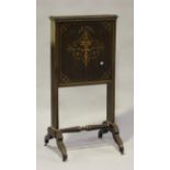 A late Victorian rosewood and boxwood foliate inlaid writing screen, the fall front revealing a