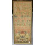 A Regency woolwork sampler by Margret Diack, Woodside, dated 1814, worked with bands of letters