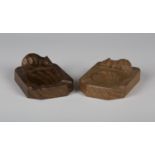 Two Robert 'Mouseman' Thompson oak ashtrays of canted rectangular form, each with typical carved