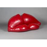 A Louis Durot red polyurethane and foam 'L'échauffeuse' sofa sculpture, moulded in the form of a
