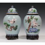 A pair of Chinese cloisonné jars and covers, late 20th century, each ovoid body and domed cover