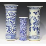 A Chinese blue and white porcelain cylinder vase, mark of Kangxi but late 19th century, painted with