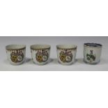 A group of four Chinese export armorial porcelain cups, Qianlong period, one enamelled with the arms