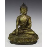 A Chinese bronze figure of Buddha, 20th century, modelled seated in dhyanasana on a lotus moulded