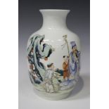 A Chinese famille rose porcelain vase, mark of Hongxian but probably later, the stout ovoid body