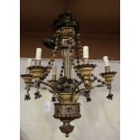 An early/mid-20th century Continental painted wooden and wrought metal six light chandelier with