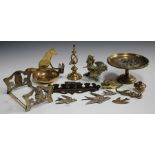 A group of mainly late 19th century animal related novelty items, including a brass tazza inset with