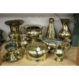 A group of mainly 18th and 19th century brassware, including an oval tureen and cover, three