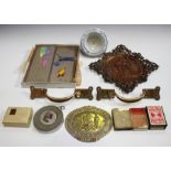 A large collection of mixed collectors' items, including two Victorian brass doll's house fenders, a