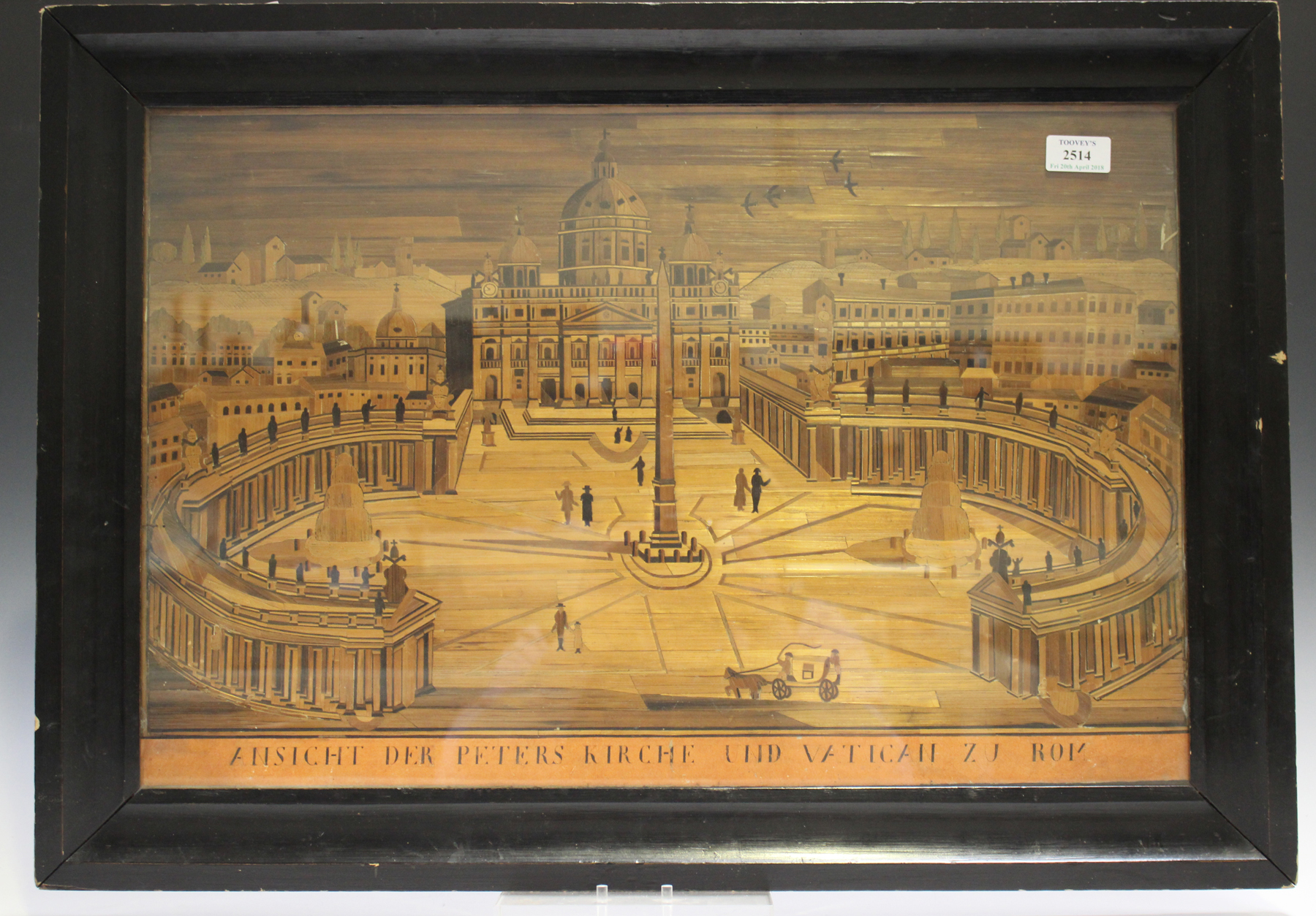 A late 19th century Continental straw work rectangular panel depicting a view of St Peter's - Image 2 of 2