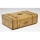 A late Victorian satin walnut novelty box, carved in the form of a travelling case, width 24.5cm (