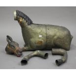 A late 19th/early 20th century plated and painted copper sectional model of a horse, length 105cm (