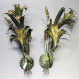 A pair of early 20th century French tole painted wrought metal single light wall sconces of