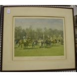 Alfred Munnings - 'The Paddock at Epsom, Spring Meeting', 20th century colour print, signed and