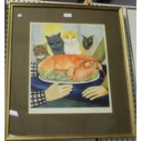 Beryl Cook - Four Hungry Cats, colour print, signed in pencil, Fine Art Trade Guild blindstamp,