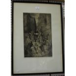 Marius Bauer - Procession with Camels, early 20th century etching, signed and editioned 57 in