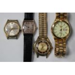 A Seiko 5 Automatic gilt metal gentleman's bracelet wristwatch and three further wristwatches,