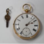 An 18ct gold cased keywind open-faced pocket watch, the gilt fusee movement with a lever escapement,