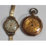 A 9ct gold circular cased lady's wristwatch, with jewelled movement, the dial with Arabic numerals