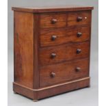 A Victorian mahogany chest of two short and three long drawers, on bun feet, height 121cm, width