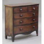 An early Victorian mahogany bowfront chest of two short and three long drawers, height 105cm,