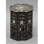 A late 19th/early 20th century Middle Eastern octagonal occasional table with overall mother-of-