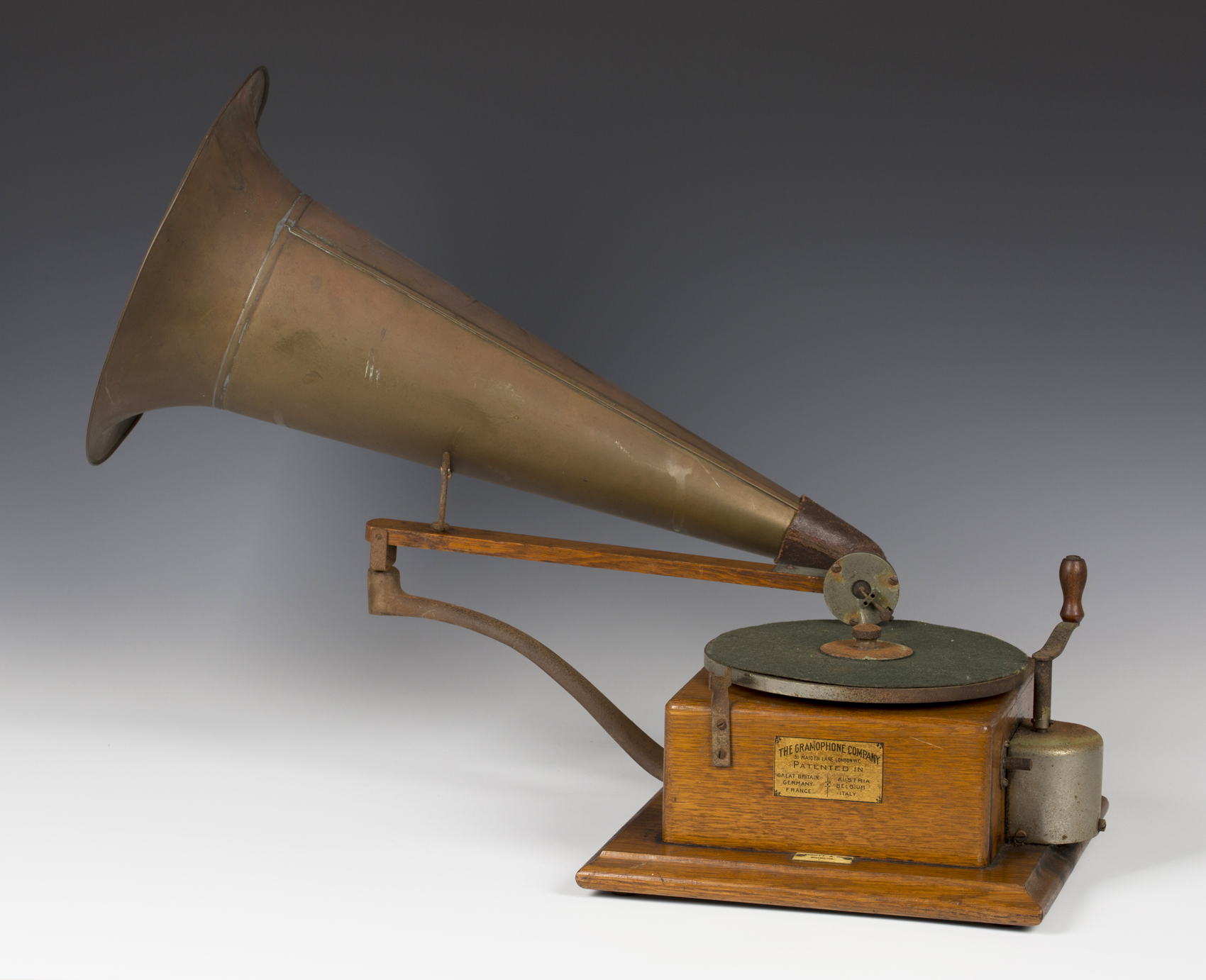 A late 19th century Berliner gramophone by 'The Gramophone Company', with clockwork motor and
